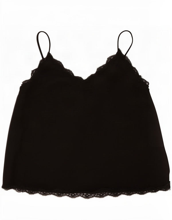Zara Womens Crop Cami Top UK 16 Grande Poliéster Preto