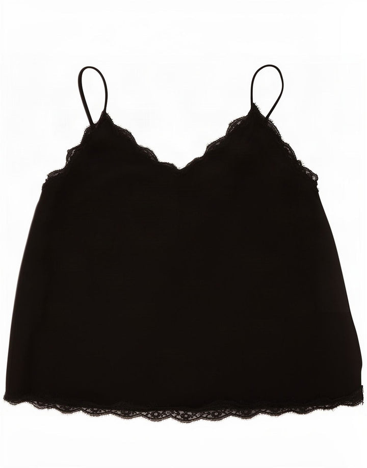 Zara Womens Crop Cami Top UK 16 Grande Poliéster Preto