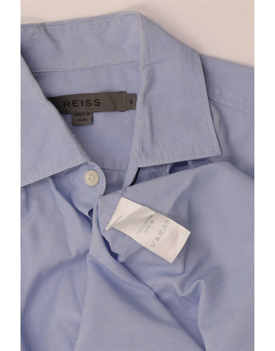 Camisa masculina Reiss pequena listrada azul de algodão