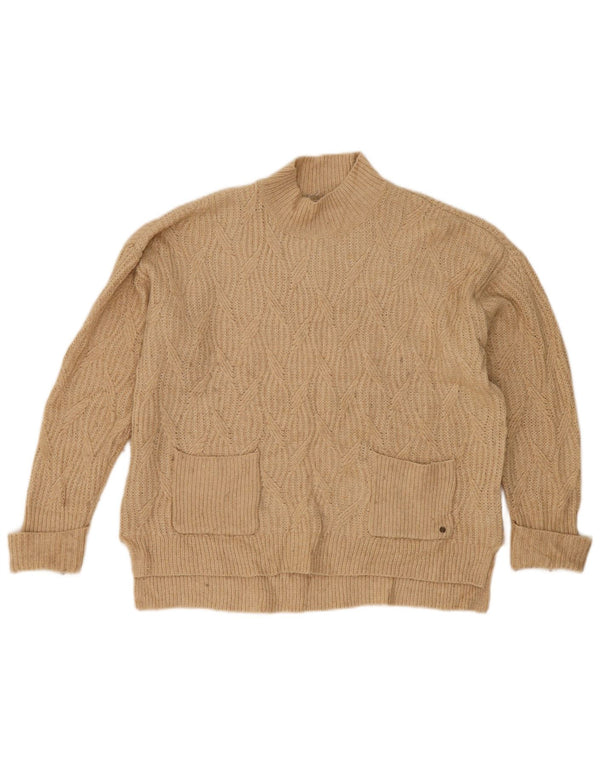 Suéter feminino Fat Face com gola tartaruga Reino Unido 14 acrílico bege grande