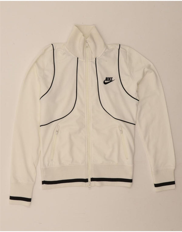 Nike Womens Tracksuit Top Jacket UK 8/10 Pequeno Poliéster Branco