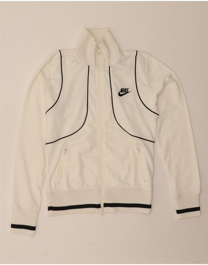 Nike Womens Tracksuit Top Jacket UK 8/10 Pequeno Poliéster Branco