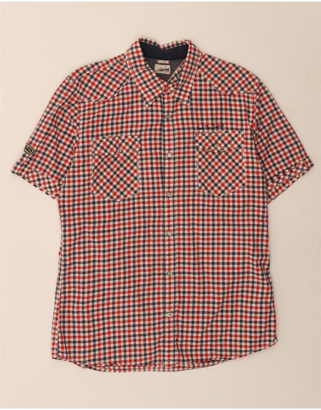 Camisa masculina TOMMY HILFIGER Heritage de manga curta XL vermelho xadrez algodão