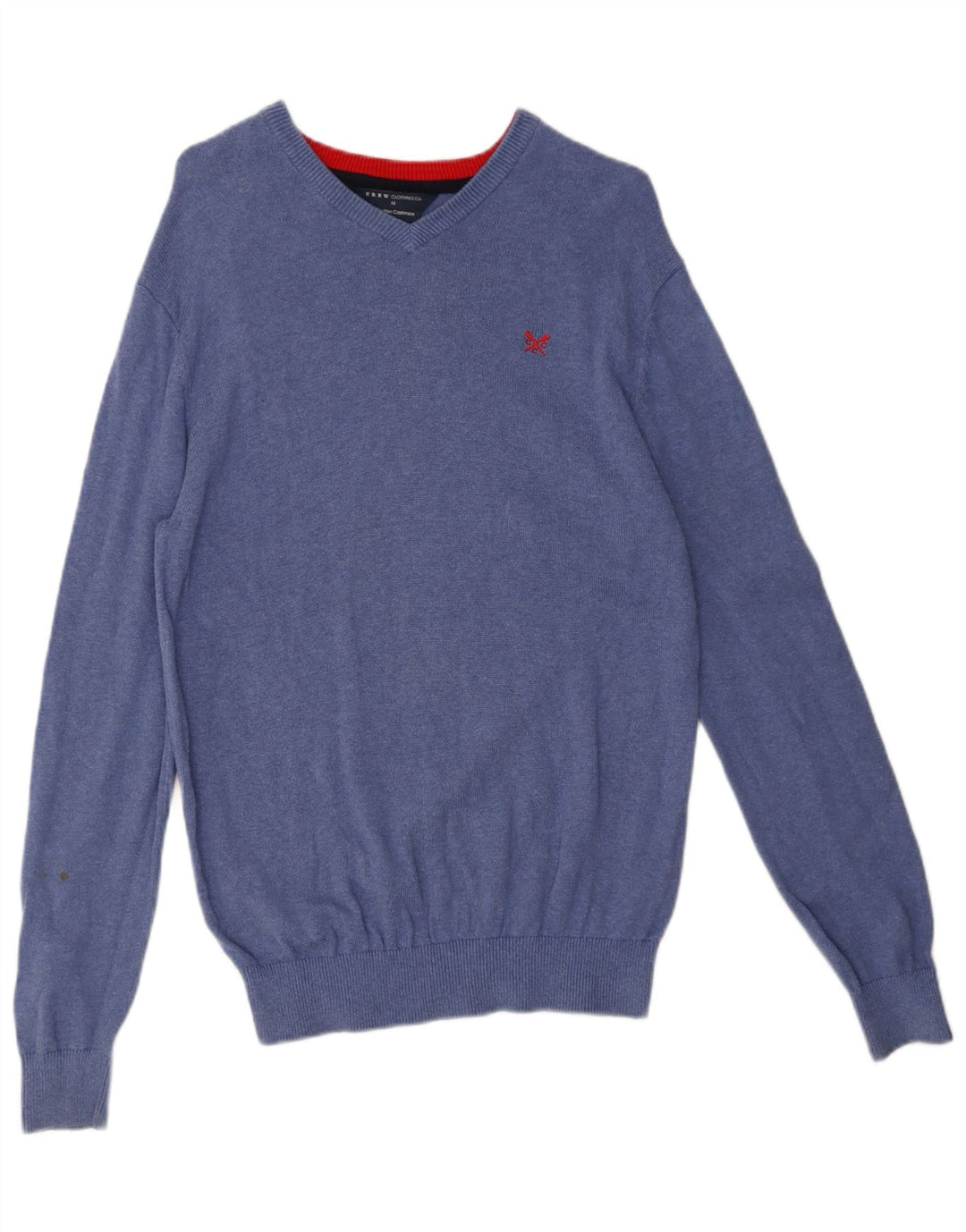 Crew Clothing Suéter masculino com decote em V de algodão azul médio