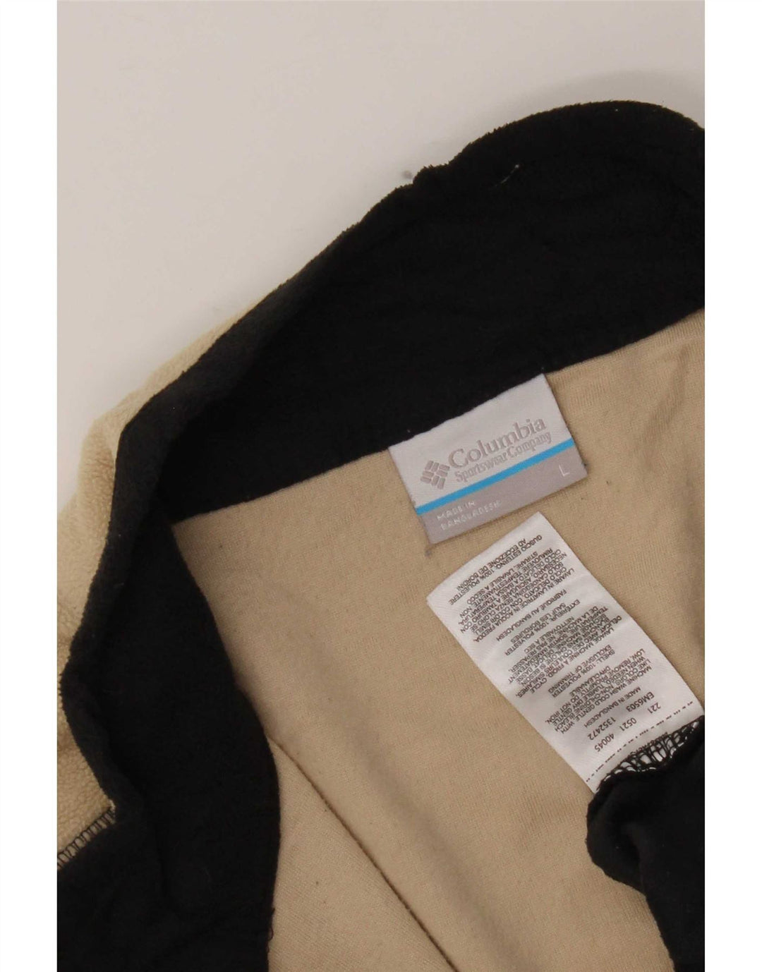 Suéter de lã Columbia masculino com zíper e gola grande, bege, poliéster colorblock