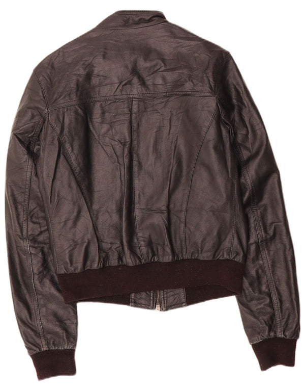 Jaqueta de couro feminina vintage UK 12 média preta