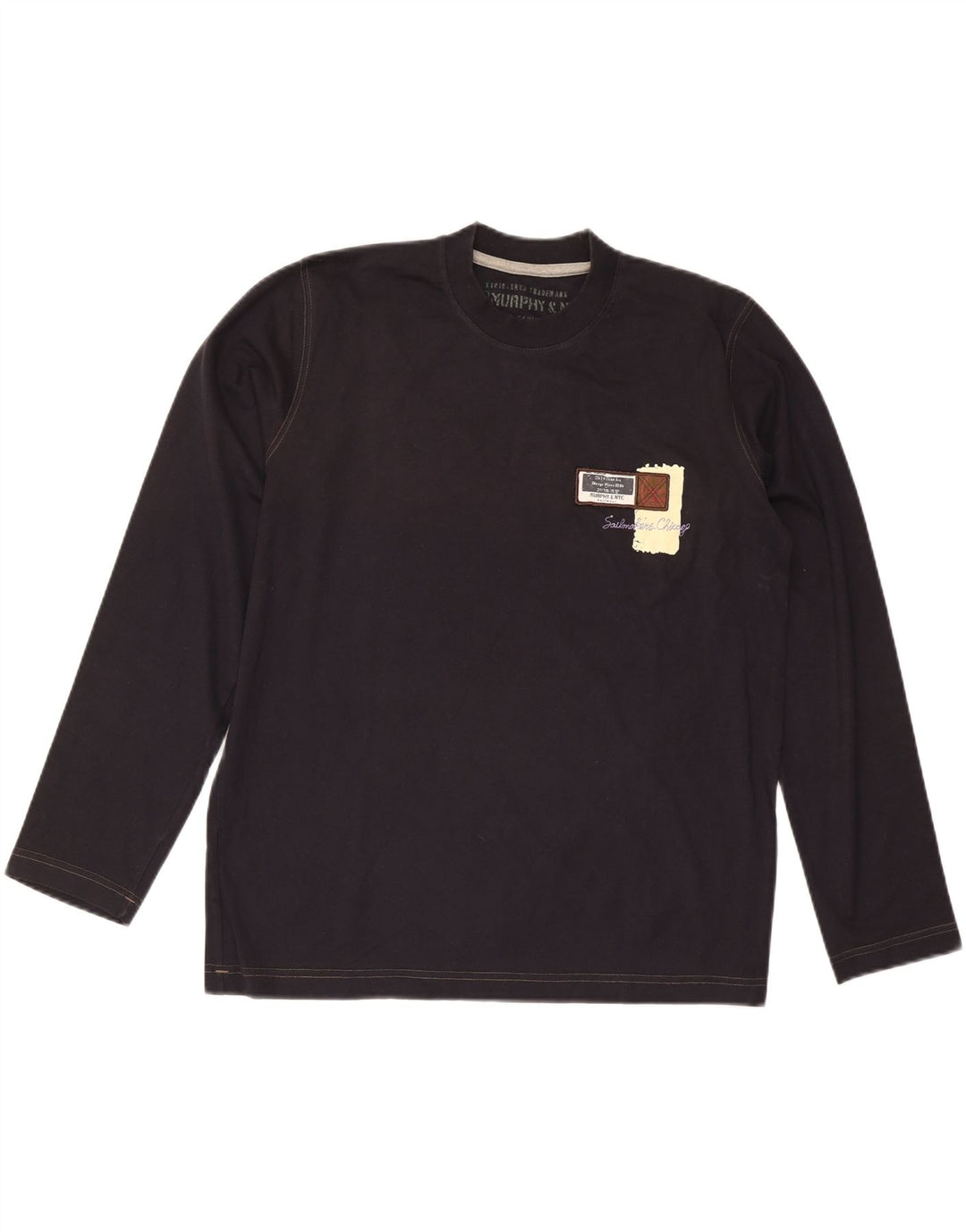 MURPHY & NYE Mens Sailmakers Top Manga Longa Grande Algodão Azul Marinho