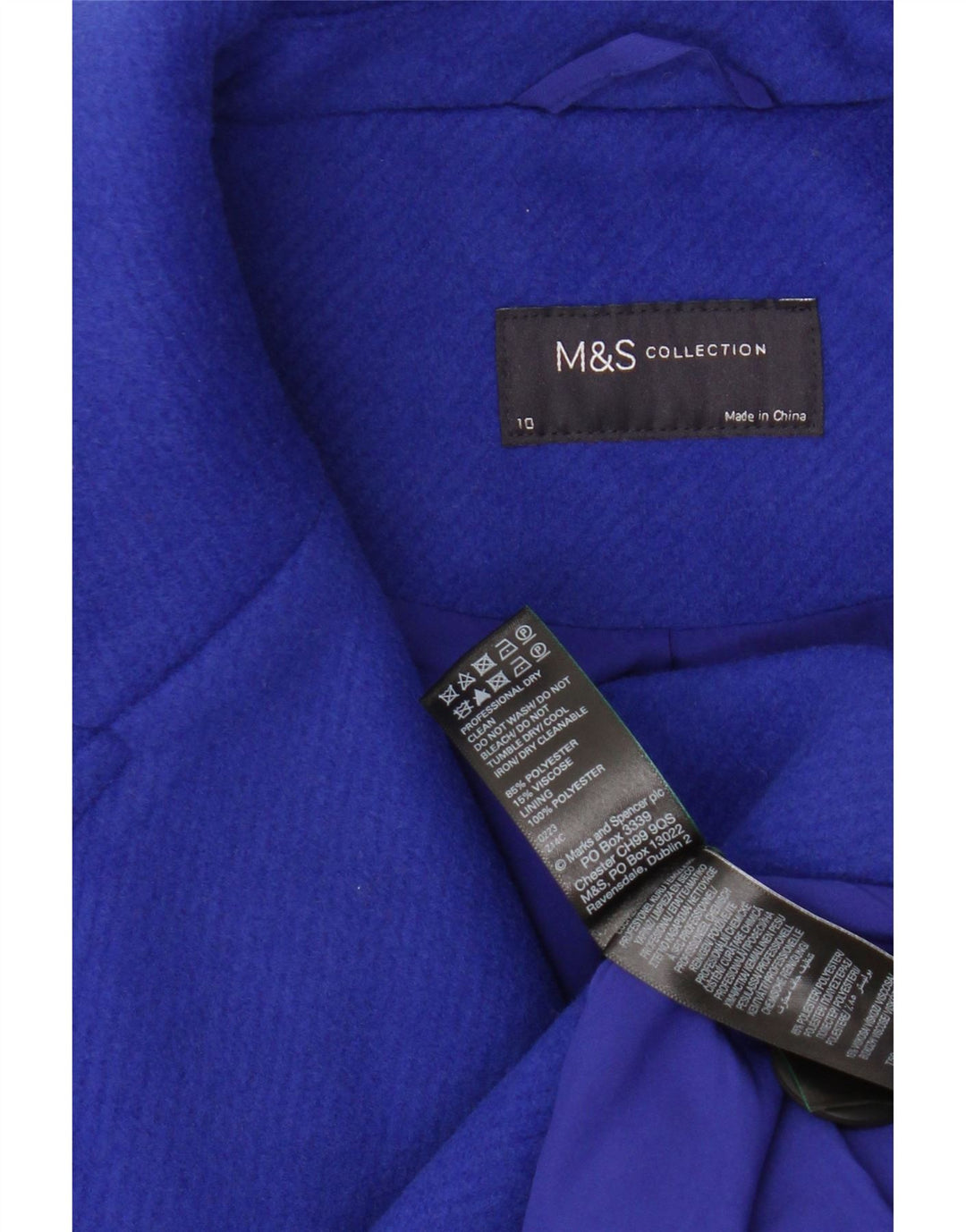 Sobretudo feminino Marks & Spencer grande tamanho UK 10 poliéster azul pequeno