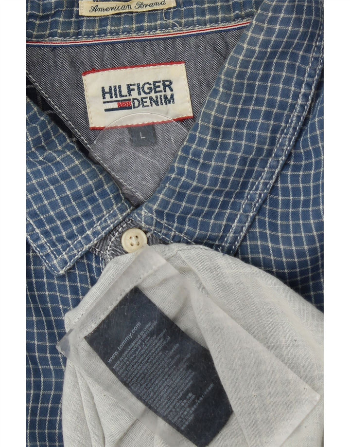 Camisa masculina Tommy Hilfiger grande algodão xadrez azul