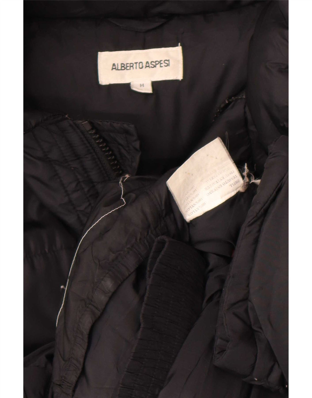 Jaqueta masculina acolchoada com capuz Alberto Aspesi Reino Unido 38 nylon preto médio
