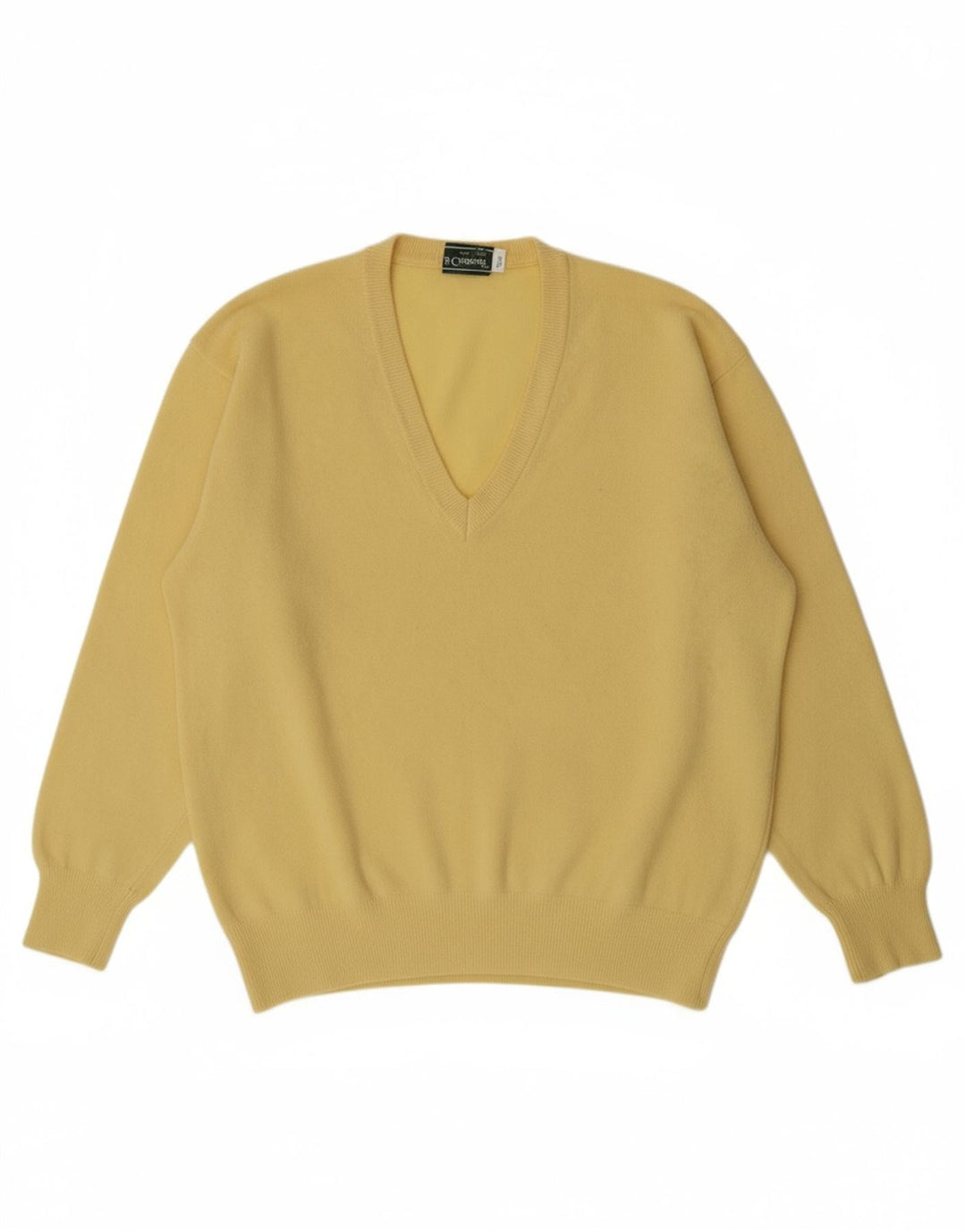 Suéter masculino VINTAGE com decote em V IT 52 grande lã amarela