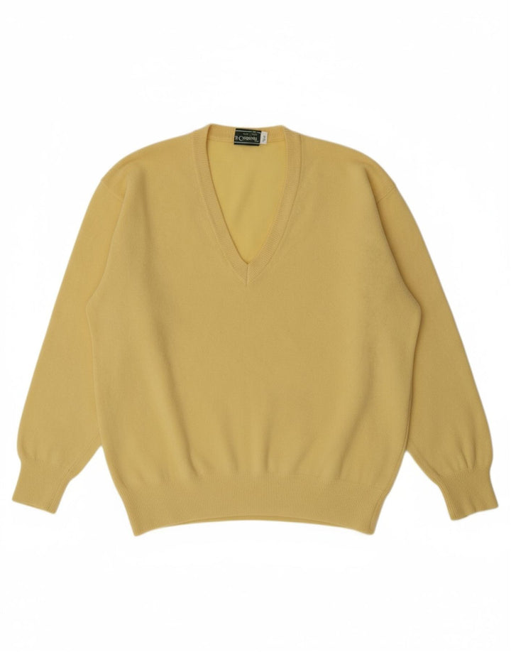 Suéter masculino VINTAGE com decote em V IT 52 grande lã amarela