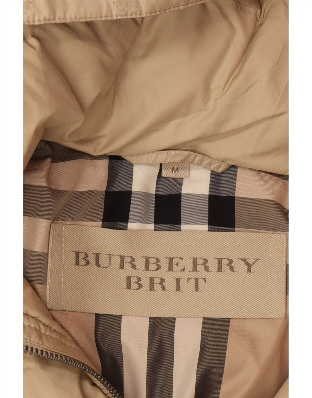 Casaco acolchoado com capuz feminino BURBERRY BRIT Reino Unido 12 Médio Bege Clássico