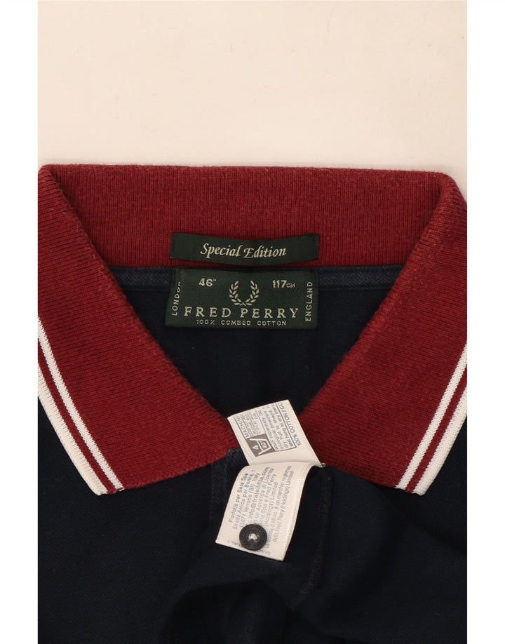 Camisa polo masculina de rugby Fred Perry grande algodão azul marinho