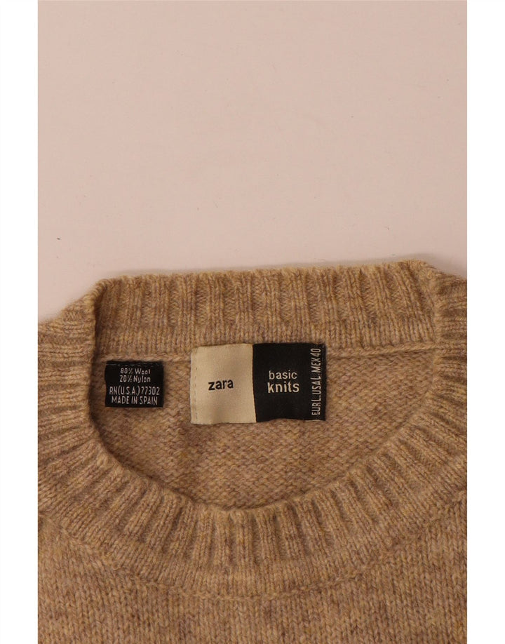Suéter masculino Zara com gola redonda, lã grande bege manchada
