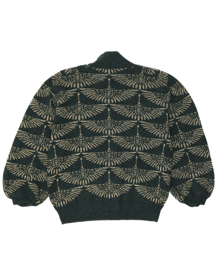 Suéter feminino vintage com gola tartaruga Reino Unido 14 verde médio