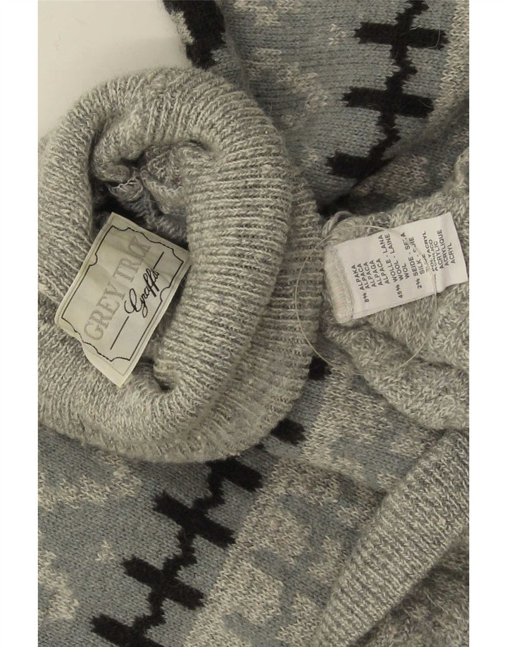 Suéter masculino vintage com gola redonda, lã grande cinza Fair Isle Alpaca