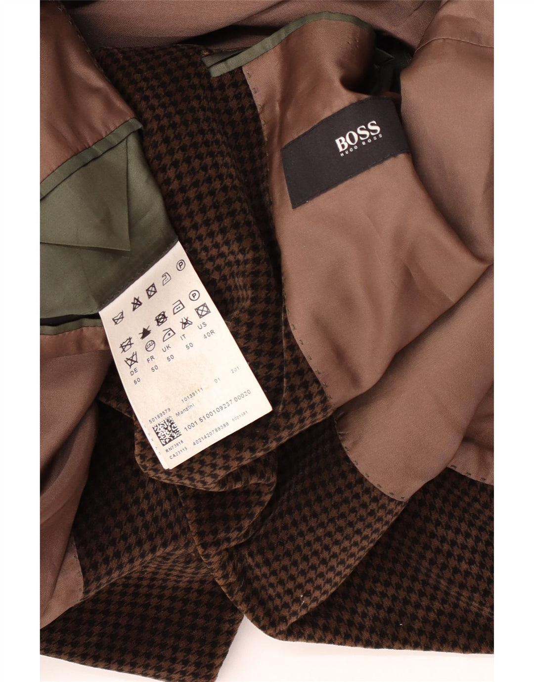 Jaqueta blazer masculina de 2 botões Hugo Boss EU 50 grande marrom houndstooth viscose