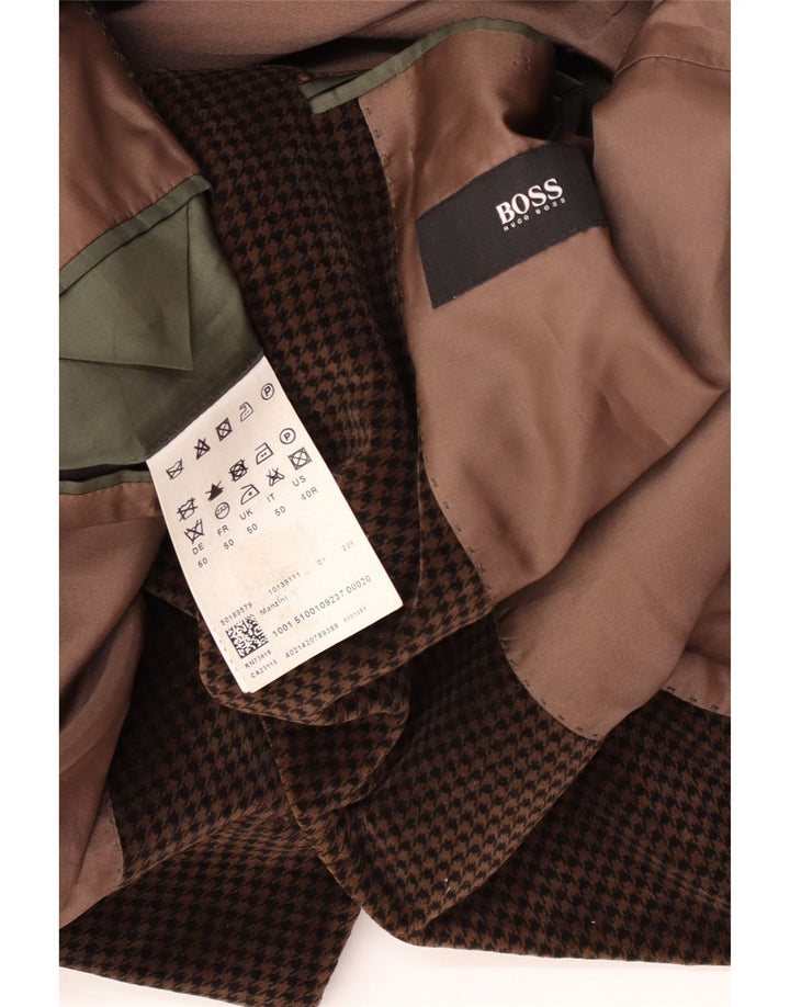 Jaqueta blazer masculina de 2 botões Hugo Boss EU 50 grande marrom houndstooth viscose