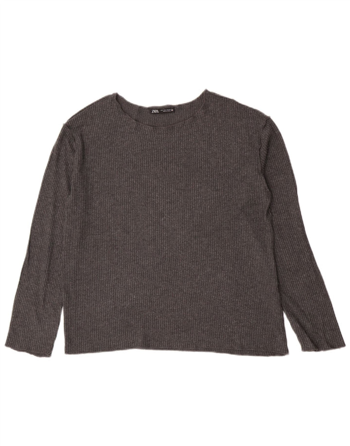 Top feminino Zara manga comprida UK 10 pequeno cinza