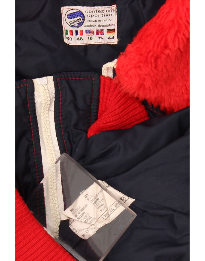 Jaqueta bomber feminina Samas UK 16 grande bloco colorido azul marinho nylon