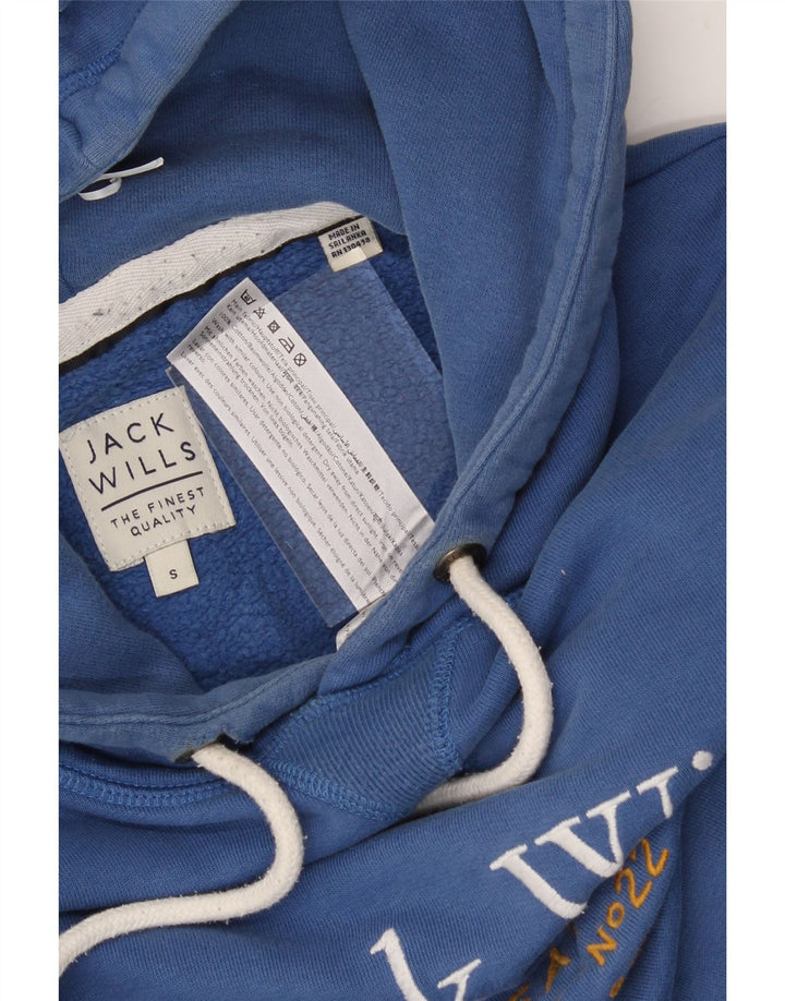 JACK WILLS Mens Graphic Hoodie Jumper Small Blue Cotton Vintage Jack Wills and Second-Hand Jack Wills from Messina Hembry 
