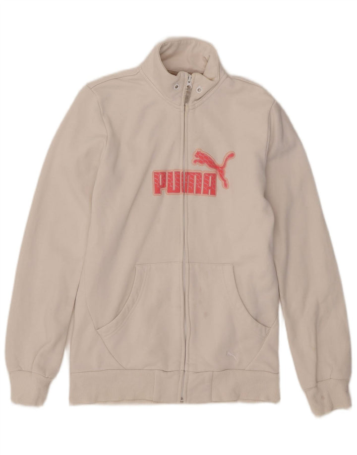 Puma Womens Graphic Tracksuit Top Jacket UK 12 Médio Algodão Branco