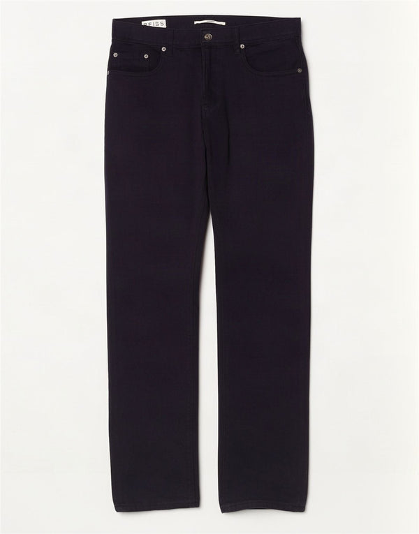 Calça masculina Reiss Drake reta casual W34 L32 algodão azul marinho