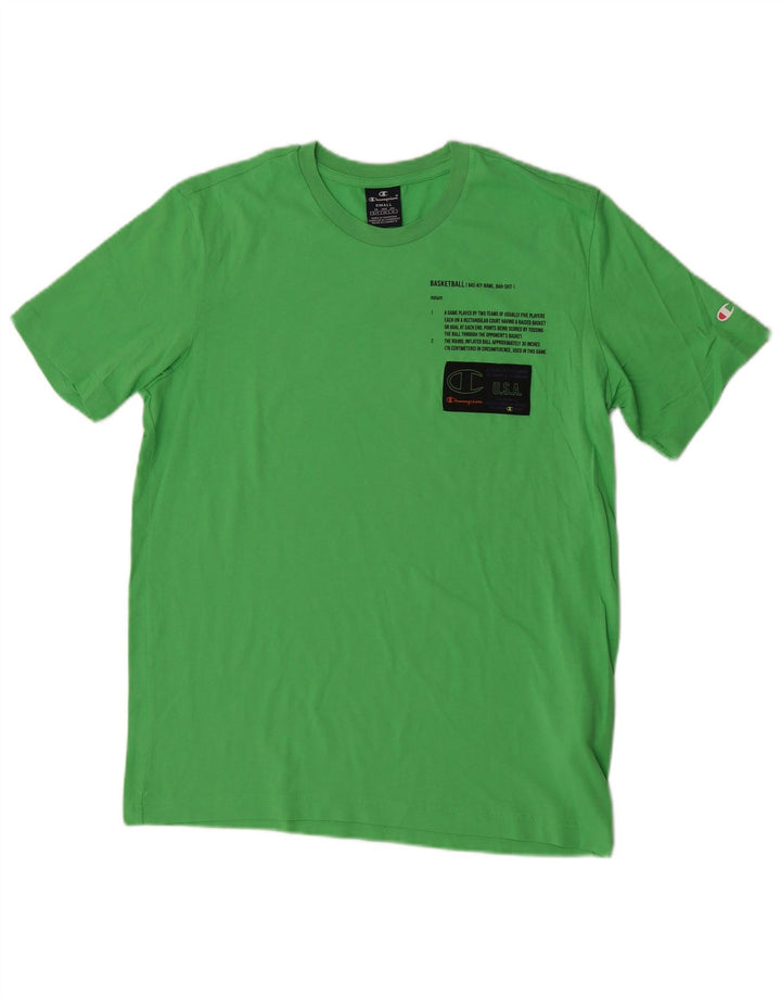 CAMPEÃO Camiseta masculina gráfica top pequeno algodão verde