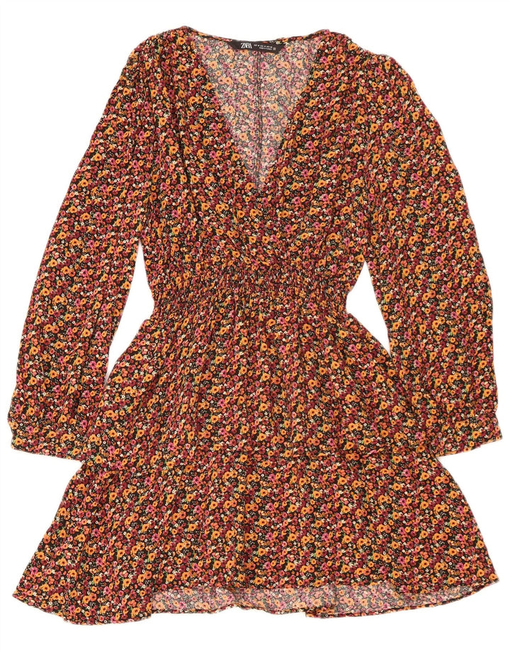 Vestido feminino Zara Empire UK 12 médio floral multicolorido