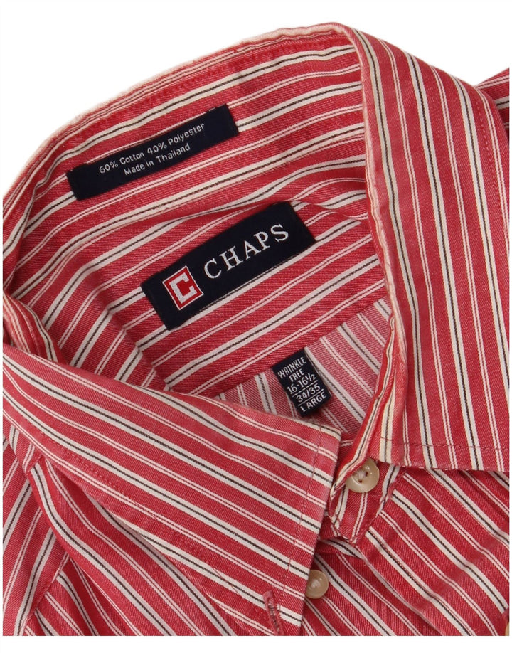 Camisa masculina Chaps tamanho 16 1/2 grande algodão listrado vermelho