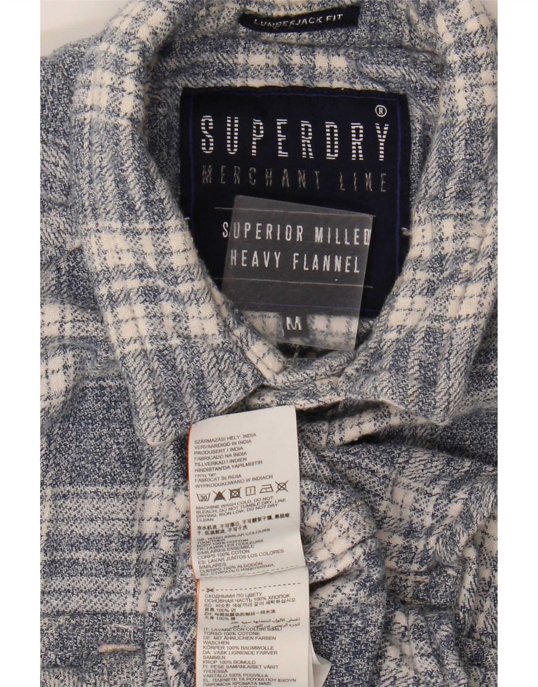 Camisa de flanela masculina Superdry Algodão xadrez cinza médio