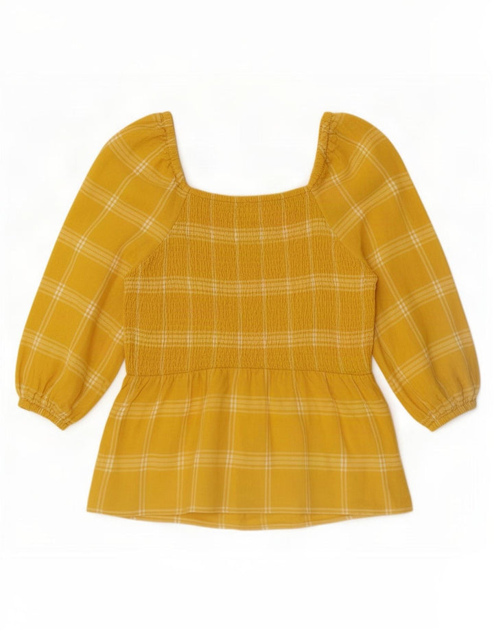 Blusa feminina de manga 3/4 Marks & Spencer Reino Unido 14 xadrez amarelo médio