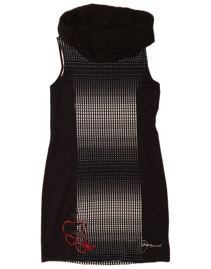 Vestido feminino Desigual com bainha gola redonda Reino Unido 14 grande viscose geométrica preta