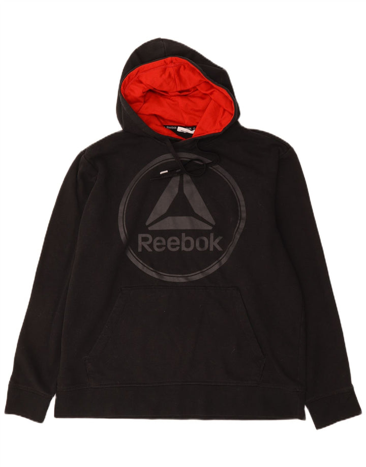 Reebok Mens Graphic Hoodie Jumper Grande Algodão Preto