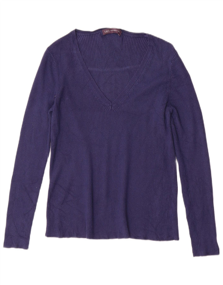 MARKS & SPENCER Suéter feminino com decote em V Reino Unido 10 pequeno azul marinho