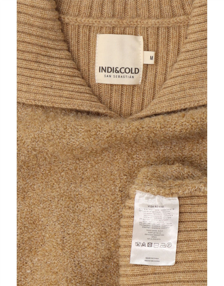 Suéter feminino Indi & Cold com gola polo e gola polo UK 14 lã bege médio