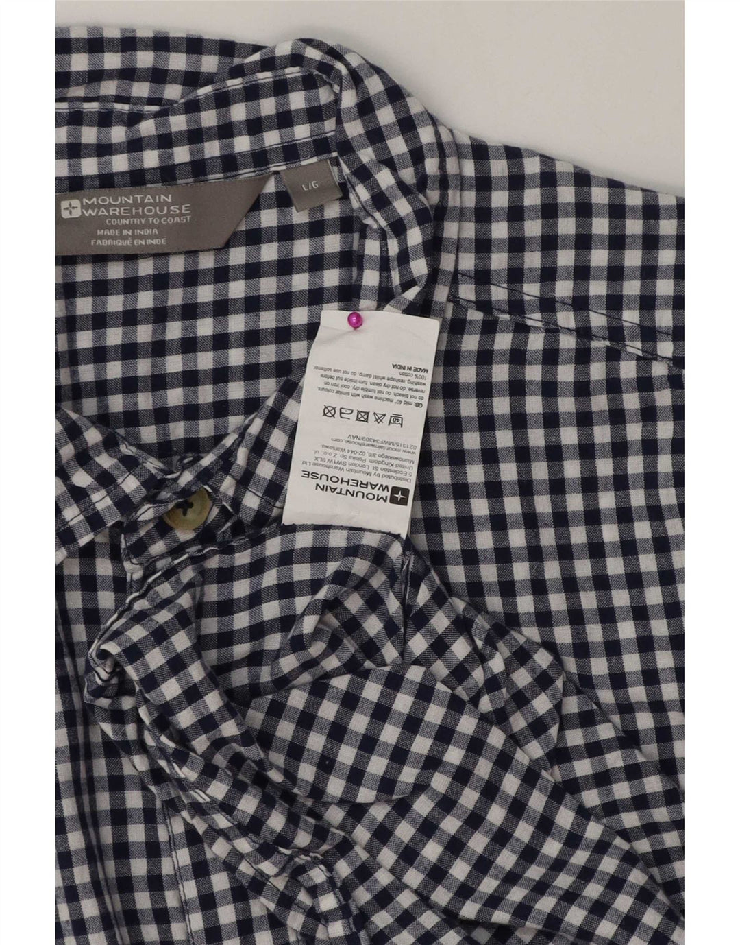 Camisa masculina de manga curta Mountain Warehouse grande algodão guingão azul marinho