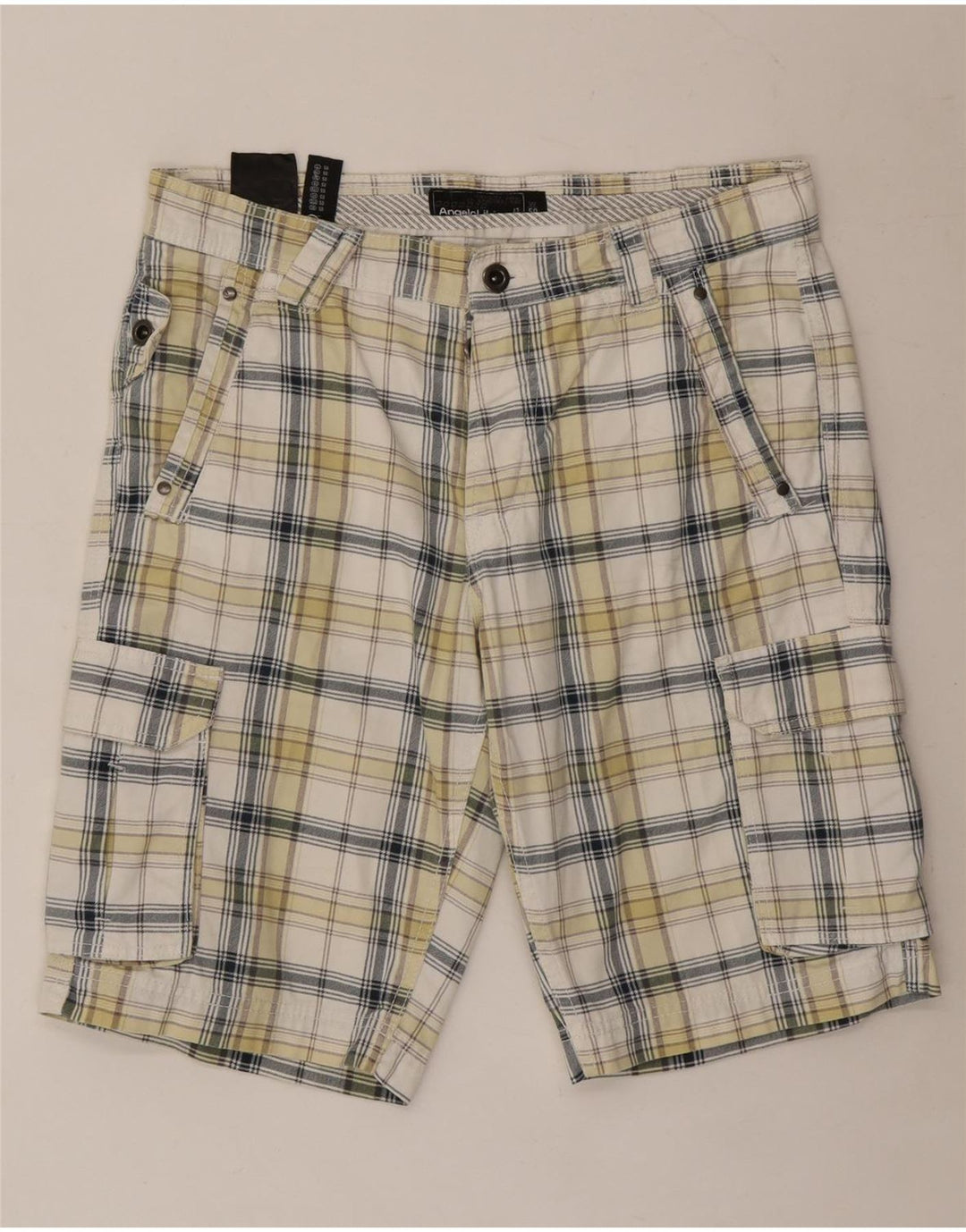 Angelo Litrico Mens Cargo Shorts IT 50 Grande W34 Algodão Xadrez Branco