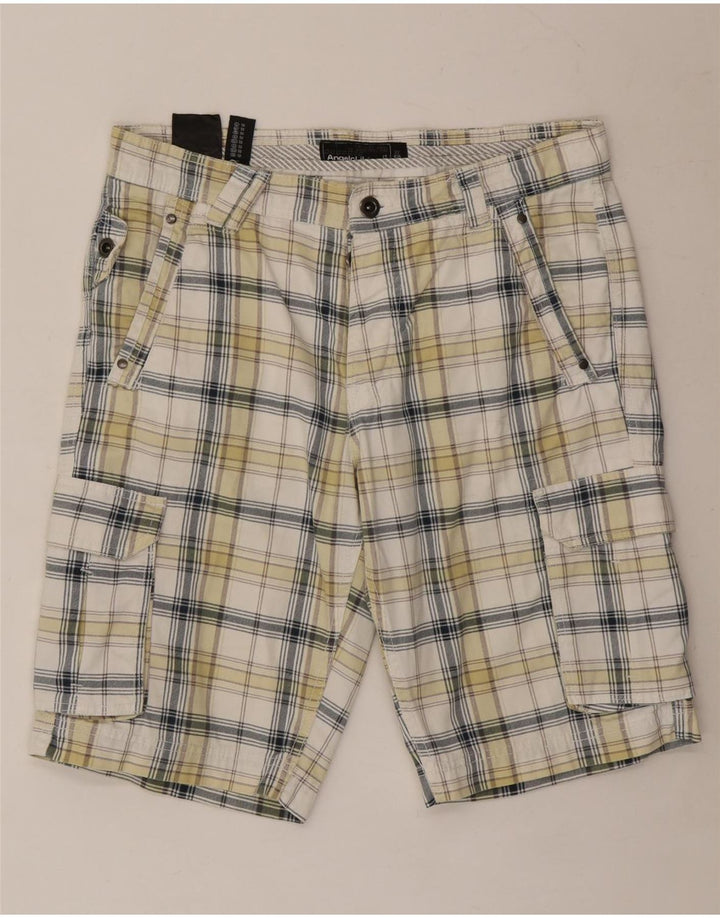 Angelo Litrico Mens Cargo Shorts IT 50 Grande W34 Algodão Xadrez Branco