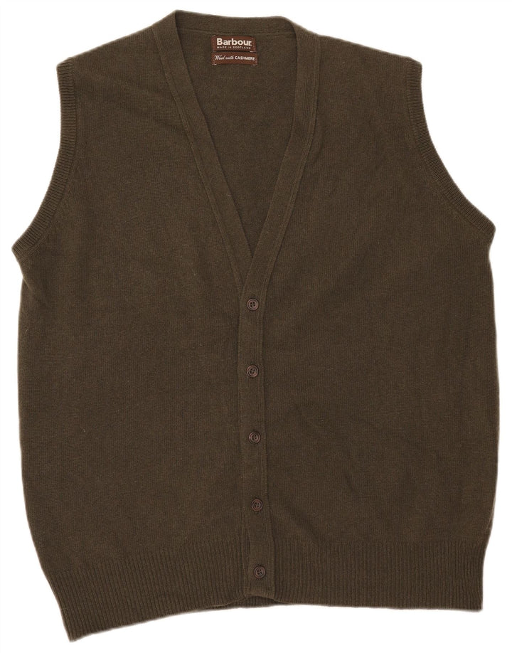 Suéter cardigã masculino sem mangas Barbour grande lã cáqui