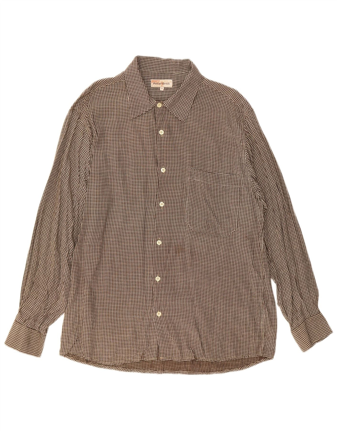 Camisa masculina VINTAGE grande viscose xadrez marrom