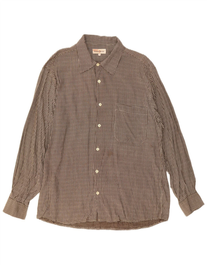 Camisa masculina VINTAGE grande viscose xadrez marrom