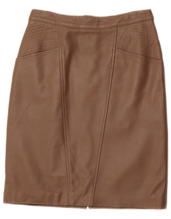 Saia feminina VINTAGE de couro de cintura alta IT 42 médio W26 couro marrom