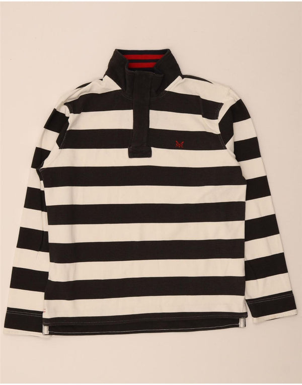 Crew Clothing Mens Zip Neck Moletom Jumper Médio Preto Listrado Algodão