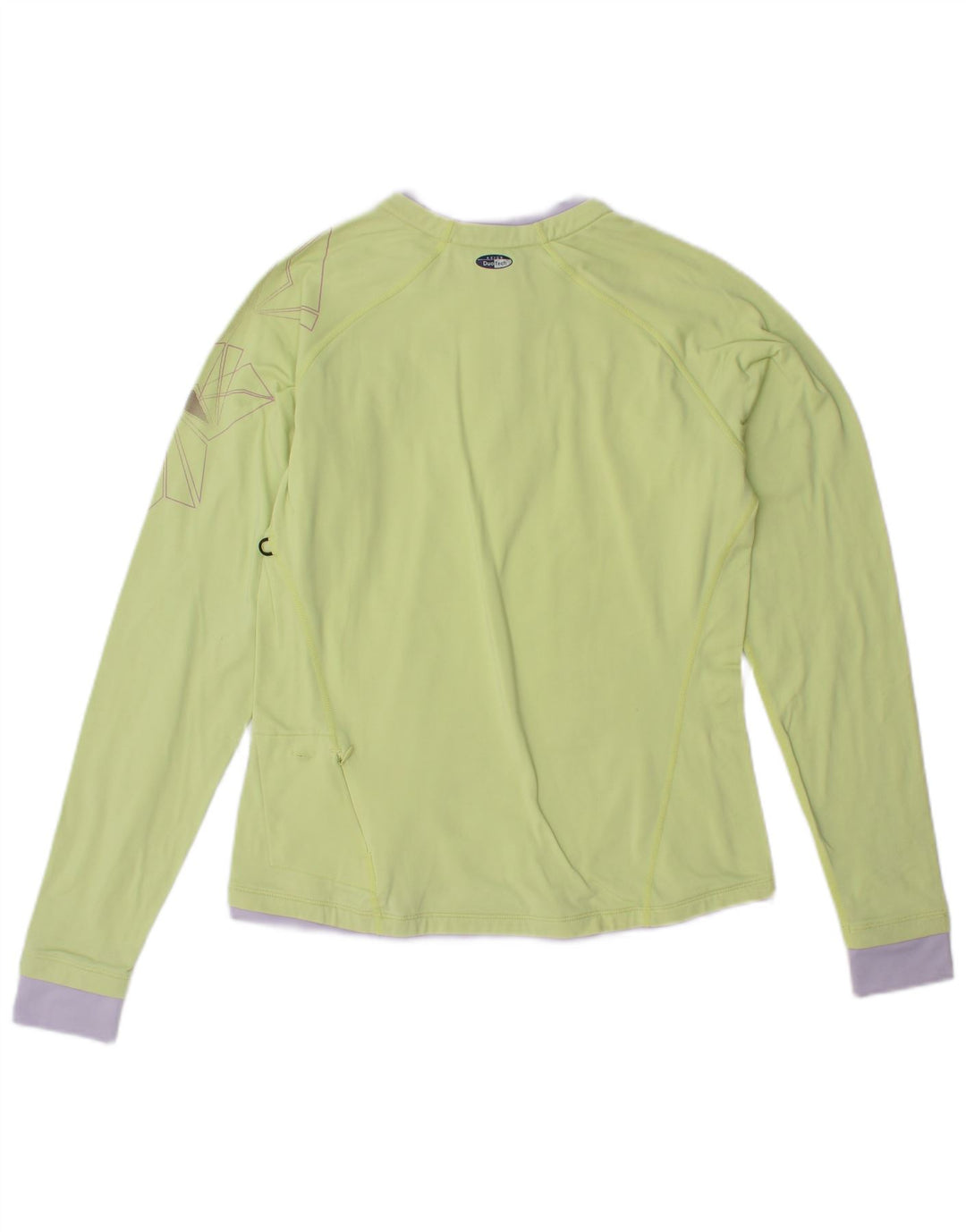 ASICS feminino gráfico pulôver treino top UK 10 pequeno verde colorblock