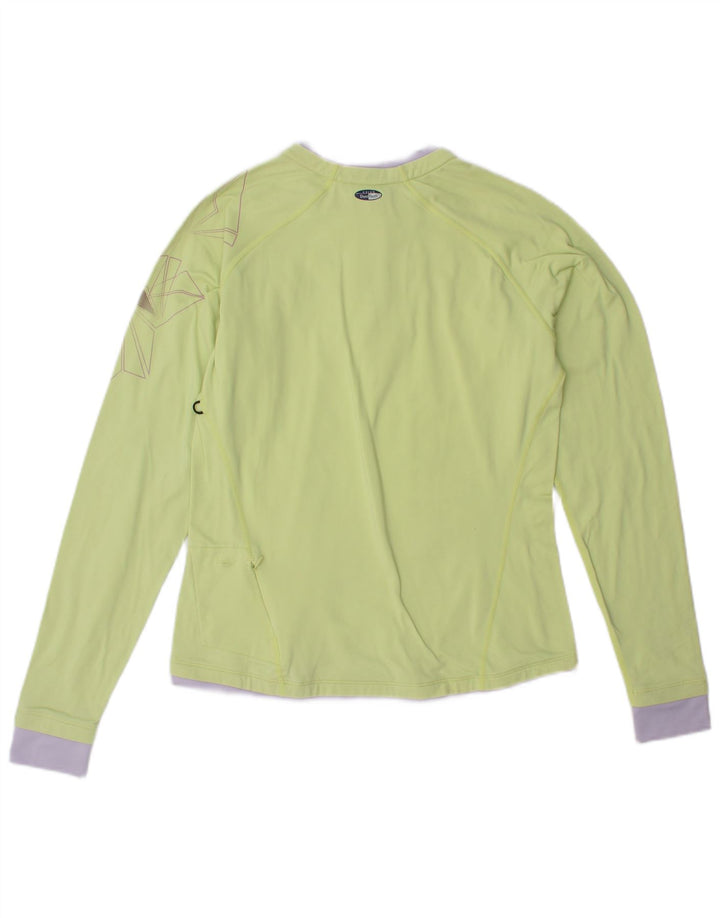 ASICS feminino gráfico pulôver treino top UK 10 pequeno verde colorblock