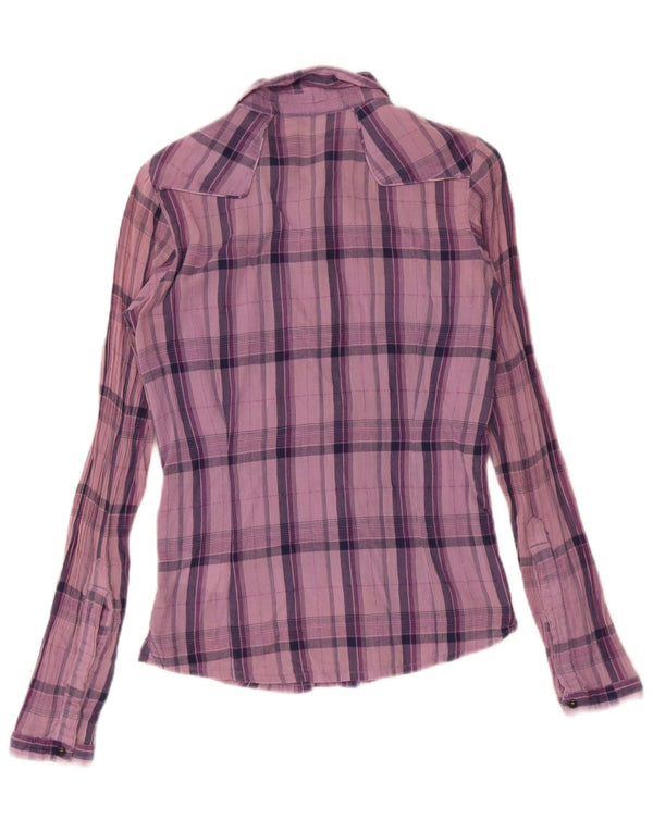 Camisa feminina Lee UK 10 pequena xadrez roxa de algodão