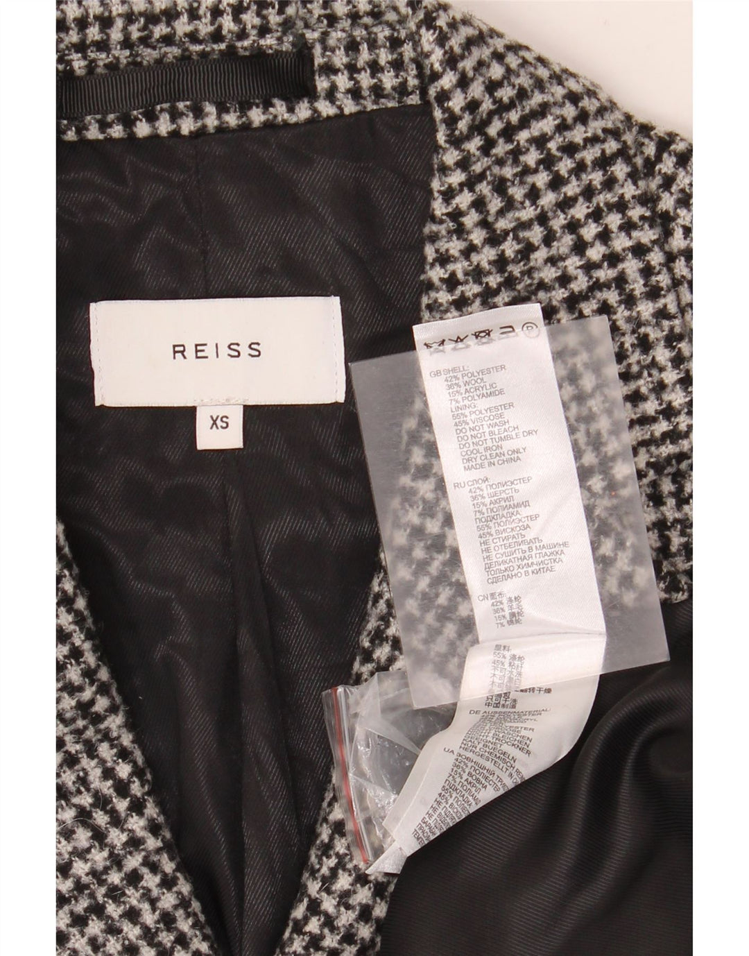 Sobretudo masculino Reiss UK 34 XS cinza houndstooth poliéster