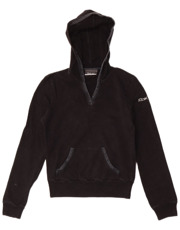 Reebok Womens Crop Hoodie Jumper UK 10 Pequeno Algodão Preto